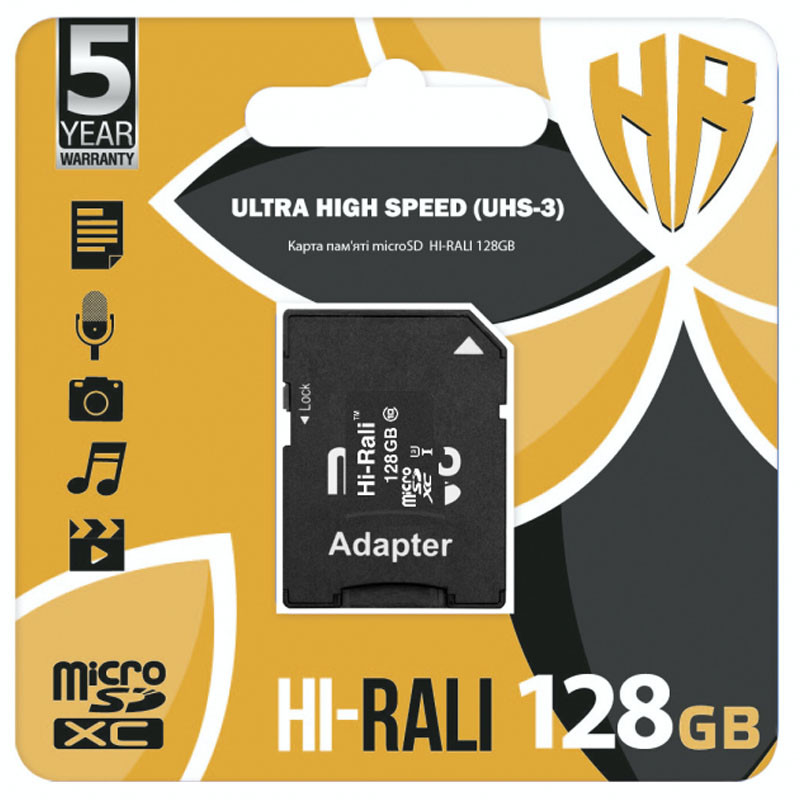 Карта пам'яті Hi-Rali (UHS-3) microSDXC Class 10 - 128GB (з адаптером) Чорний