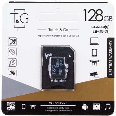 Карта пам'яті T&G (UHS-3) microSDHC Class 10 - 128GB (з адаптером) Чорний