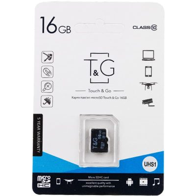 Карта пам'яті T&G (UHS-1) microSDHC Class 10 - 16GB (без адаптера) Чорний