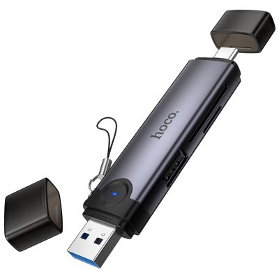 Картридер Hoco HB56 Victory 5in1 USB-C/USB2.0 to SD/TF3.0 + USB 2.0 Metal gray