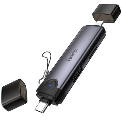 Картридер Hoco HB56B Victory 5in1 USB-C/Lightning to SD/TF3.0 + USB 2.0 Metal gray