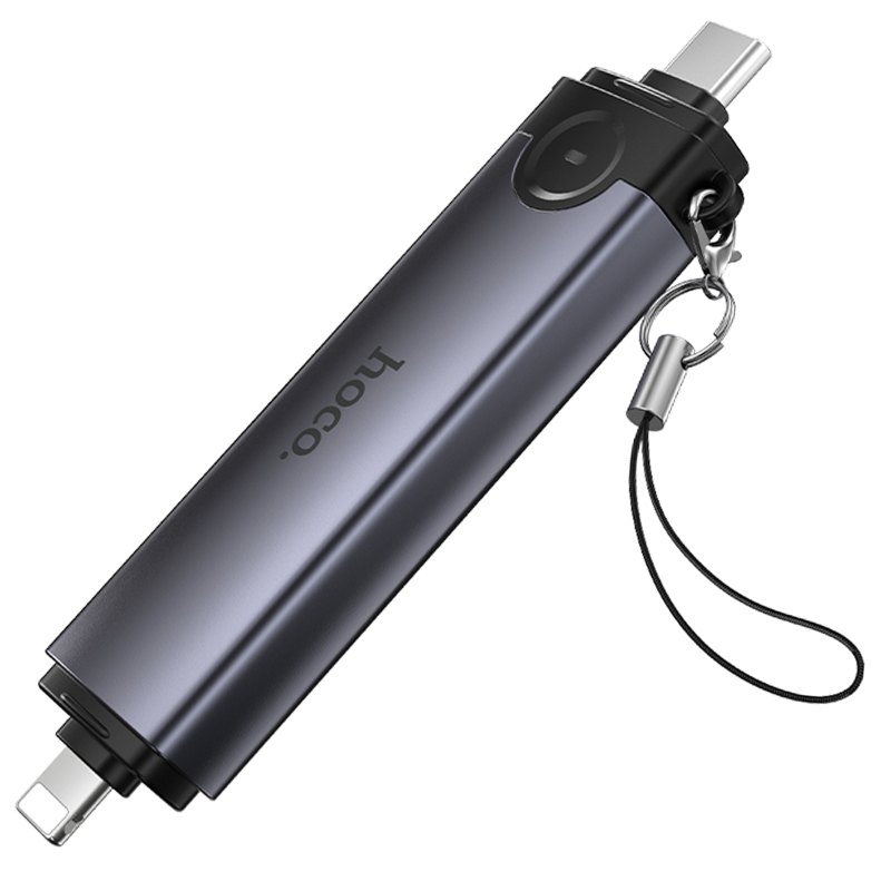 Картридер Hoco HB56B Victory 5in1 USB-C/Lightning to SD/TF3.0 + USB 2.0 Metal gray