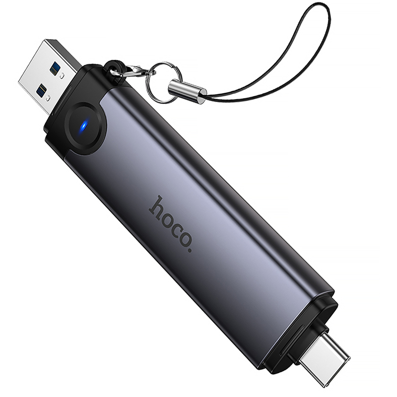 Картридер Hoco HB56 Victory 5in1 USB-C/USB2.0 to SD/TF3.0 + USB 2.0 Metal gray