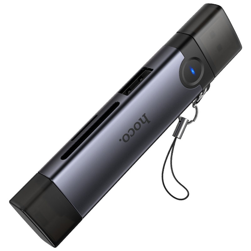 Картридер Hoco HB56A Victory 5in1 Lightning/USB2.0 to SD/TF3.0 + USB 2.0 Metal gray
