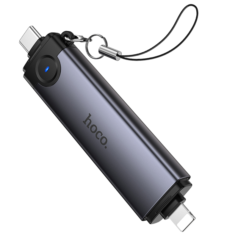 Картридер Hoco HB56B Victory 5in1 USB-C/Lightning to SD/TF3.0 + USB 2.0 Metal gray