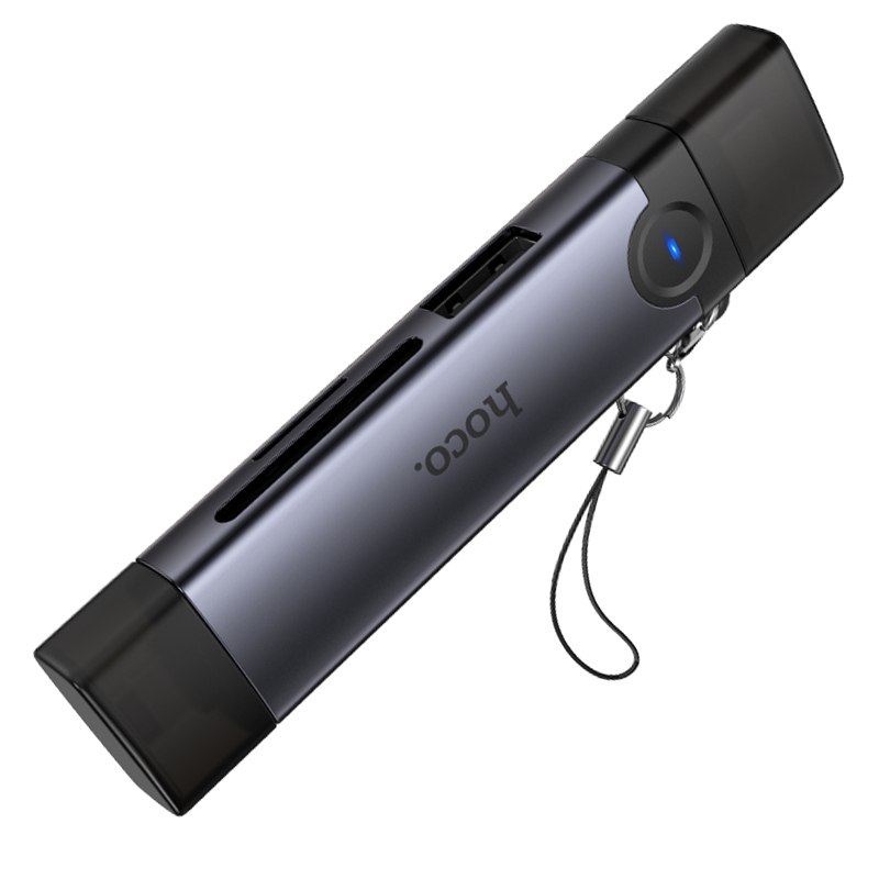 Картридер Hoco HB56B Victory 5in1 USB-C/Lightning to SD/TF3.0 + USB 2.0 Metal gray