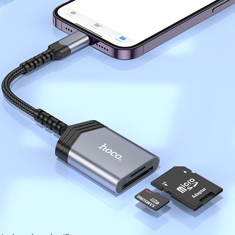 Картридер Hoco UA25 2in1 Lightning Metal gray