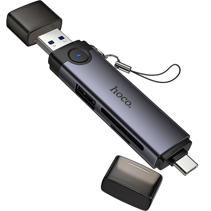 Картридер Hoco HB56 Victory 5in1 USB-C/USB2.0 to SD/TF3.0 + USB 2.0 Metal gray