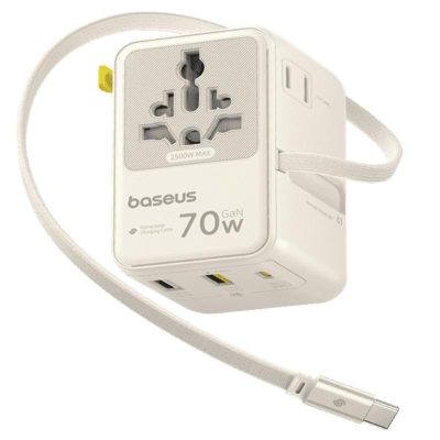 Мережевий універсальний перехідник Baseus CG11 70W with retractable cable (2USB-A/3C/1Socket) (E0307E)