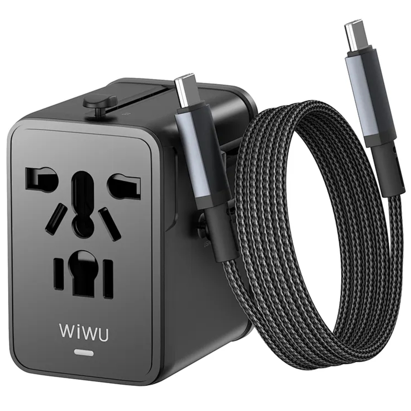 Мережевий універсальний перехідник WIWU UA013 20W GaN + 1×USB-A / 2×USB-C with retractable cable USB-C Black