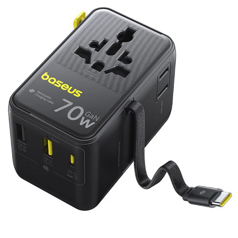 Мережевий універсальний перехідник Baseus CG11 70W with retractable cable (2×USB-A / 3×USB-C/1Socket) (E0307E)
