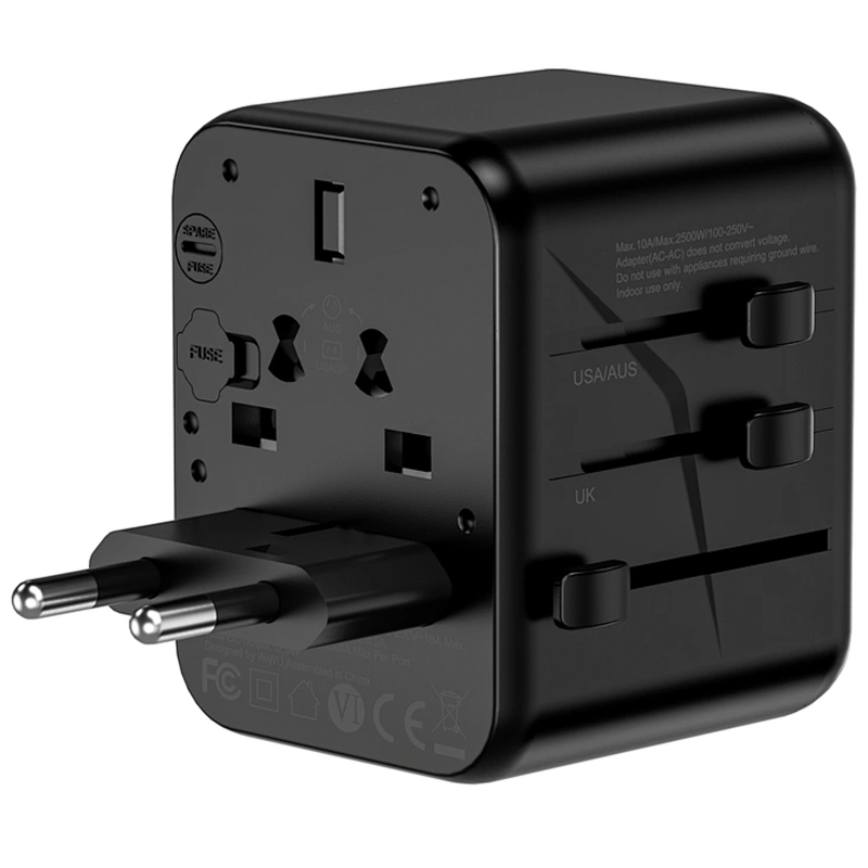 Мережевий універсальний перехідник WIWU UA012 Warrior 12W + 1×USB-A / 1×USB-C Black