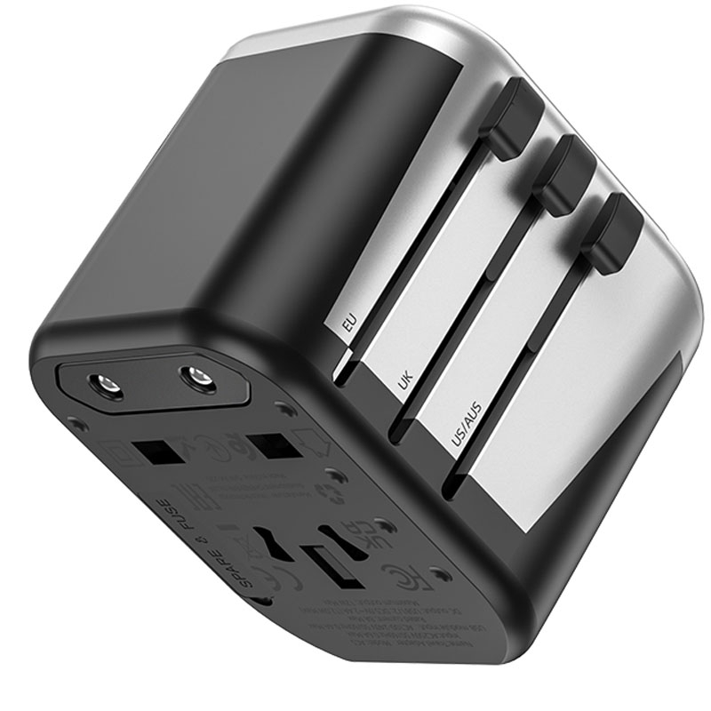 Мережевий універсальний перехідник Hoco AC5 Level 2×USB + Socket Black