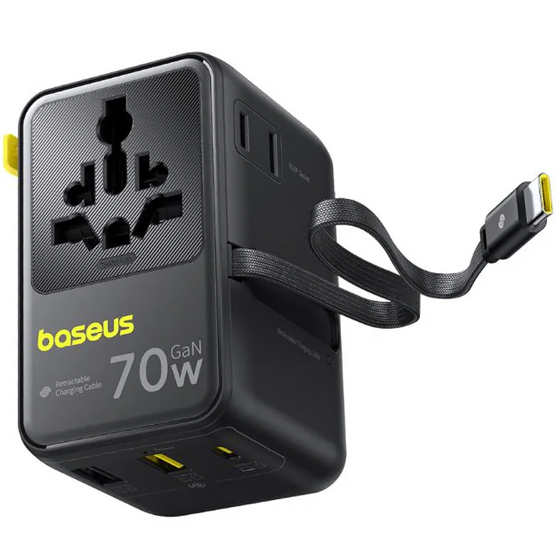 Мережевий універсальний перехідник Baseus CG11 70W with retractable cable (2×USB-A / 3×USB-C/1Socket) (E0307E)