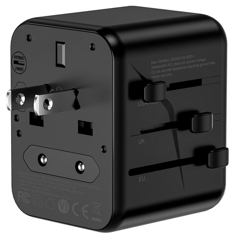 Мережевий універсальний перехідник WIWU UA012 Warrior 12W + 1×USB-A / 1×USB-C Black