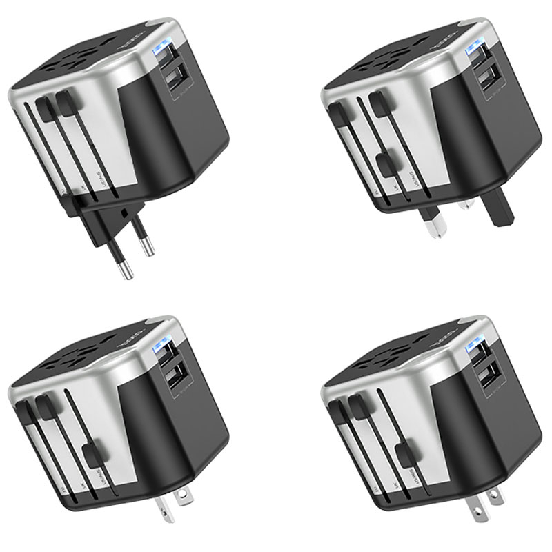 Мережевий універсальний перехідник Hoco AC5 Level 2×USB + Socket Black