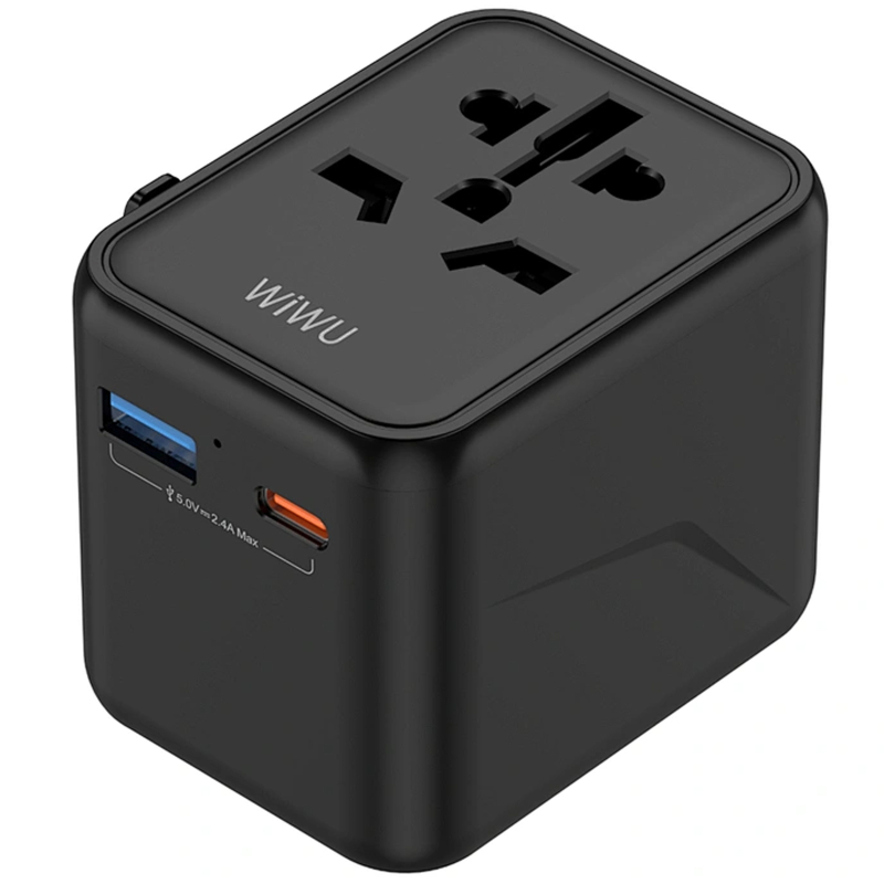 Мережевий універсальний перехідник WIWU UA012 Warrior 12W + 1×USB-A / 1×USB-C Black