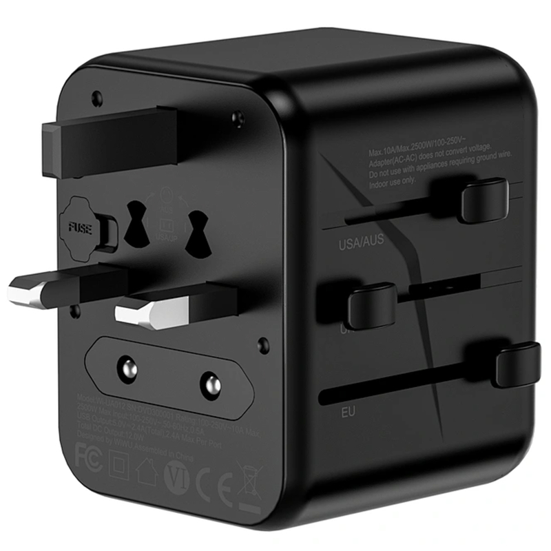 Мережевий універсальний перехідник WIWU UA012 Warrior 12W + 1×USB-A / 1×USB-C Black