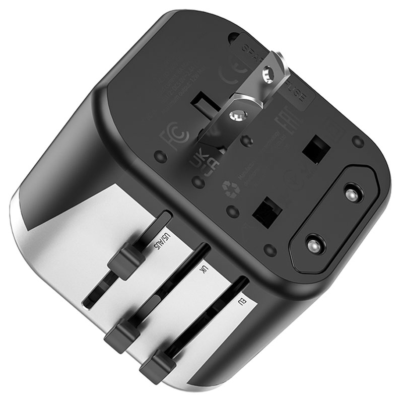 Мережевий універсальний перехідник Hoco AC5 Level 2×USB + Socket Black