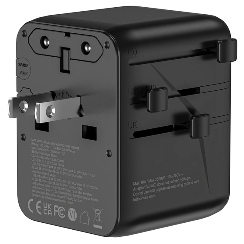 Мережевий універсальний перехідник WIWU UA010 Warrior GaN 45W + 2×USB-A / 3×USB-C Black
