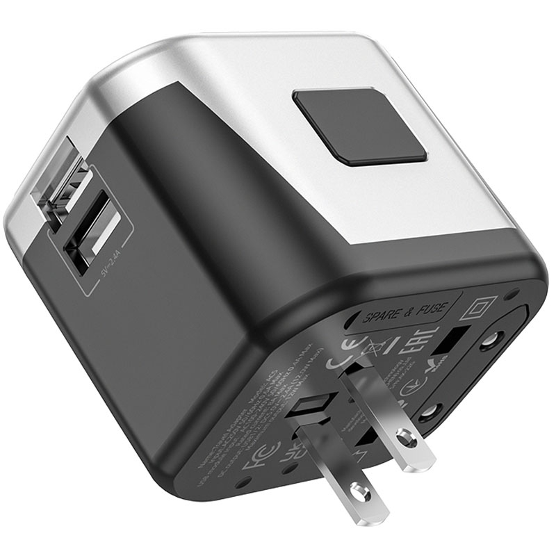 Мережевий універсальний перехідник Hoco AC5 Level 2×USB + Socket Black