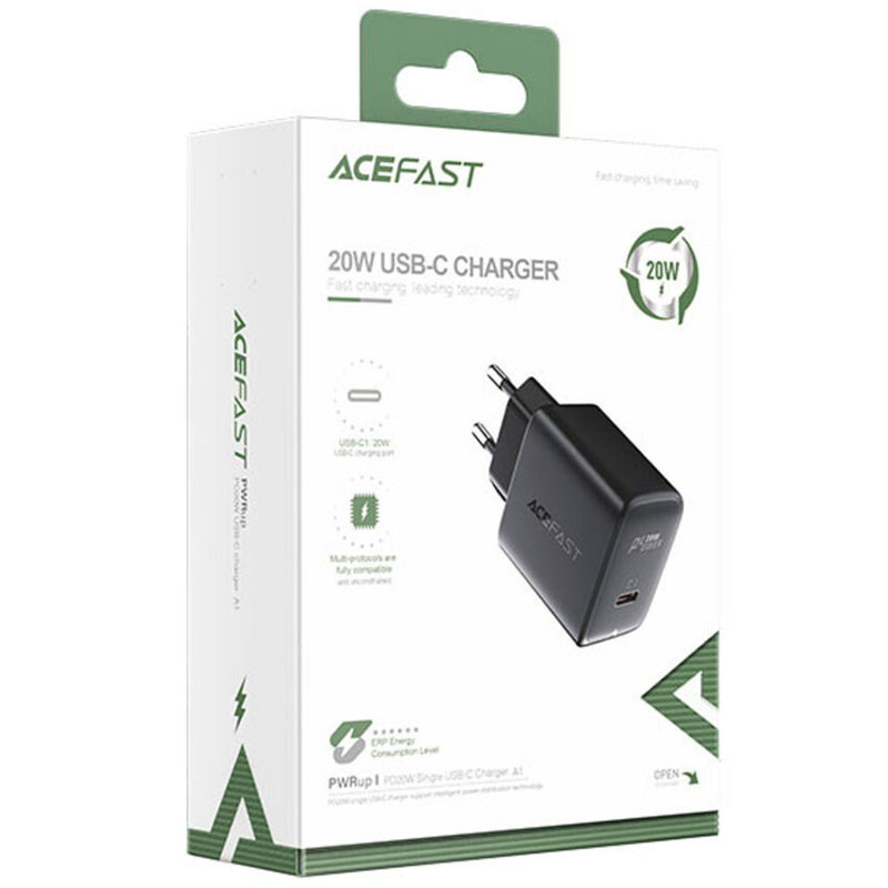 Мережевий зарядний пристрій Acefast A1 PD 20W (1×USB-C) Black