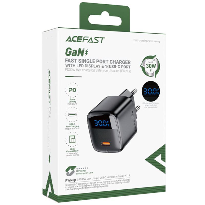 Мережевий зарядний пристрій Acefast A113 PD 20W GaN (1×USB-C) Black