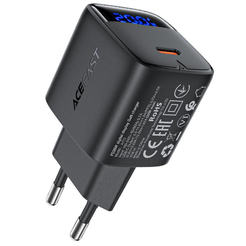 Мережевий зарядний пристрій Acefast A113 PD 20W GaN (1×USB-C) Black