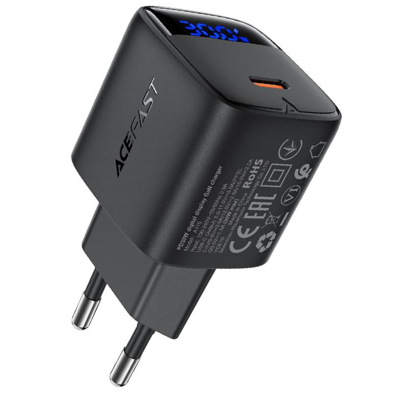 Мережевий зарядний пристрій Acefast A115 PD 30W GaN (1×USB-C) Black