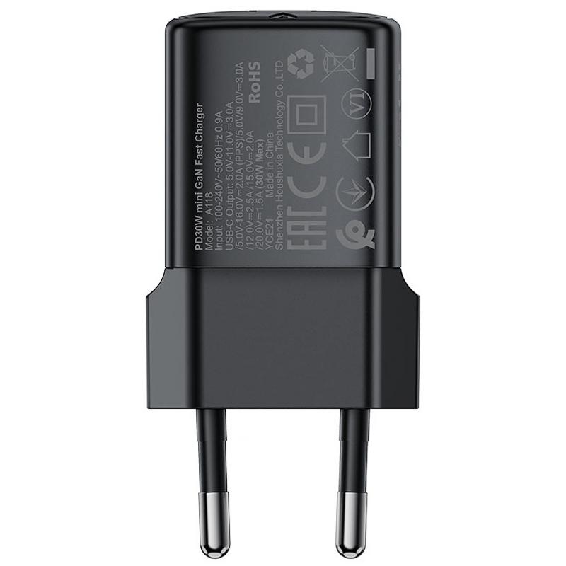 Мережевий зарядний пристрій Acefast A118 PD 30W GaN (1×USB-C) Black