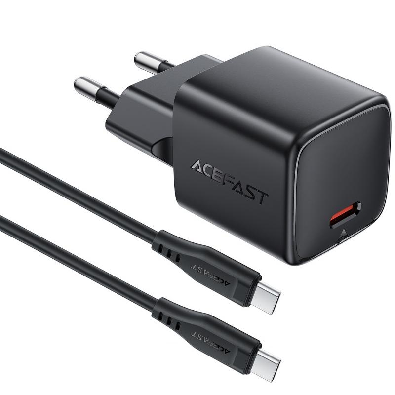 Мережевий зарядний пристрій Acefast A118 PD 30W GaN (1×USB-C) + кабель USB-C → USB-C Black