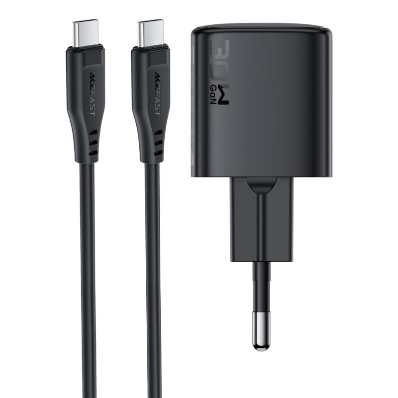 Мережевий зарядний пристрій Acefast A118 PD 30W GaN (1×USB-C) + кабель USB-C → USB-C Black