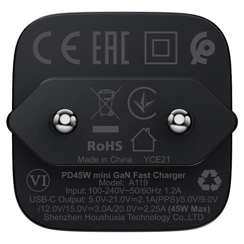 Мережевий зарядний пристрій Acefast A119 PD 45W GaN (1×USB-C) Black