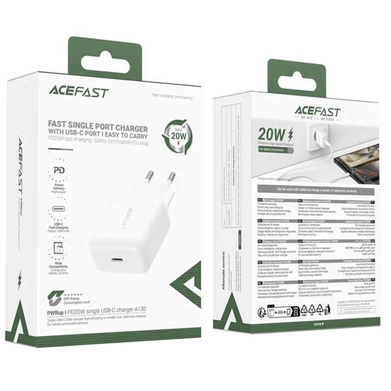 Мережевий зарядний пристрій Acefast A130 PD 20W (1×USB-C) White