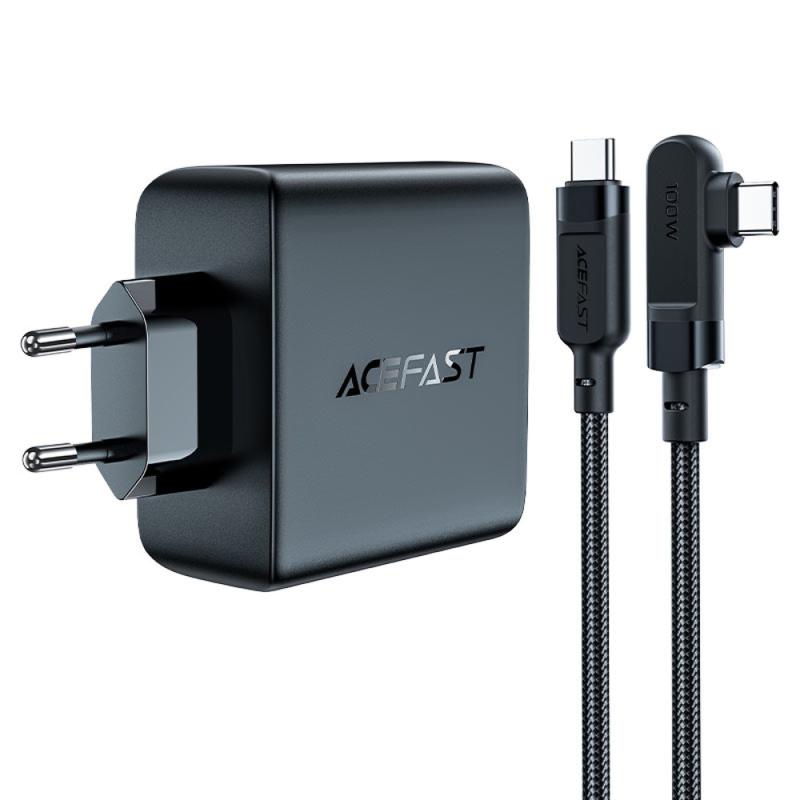 Мережевий зарядний пристрій Acefast A37 PD 100W + QC 3.0 GaN (1×USB-A / 3×USB-C) + кабель USB-C → USB-C 2 м Black