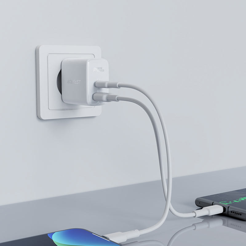 Мережевий зарядний пристрій Acefast A5 PD 32W + QC 3.0 (1×USB-A / 1×USB-C) White