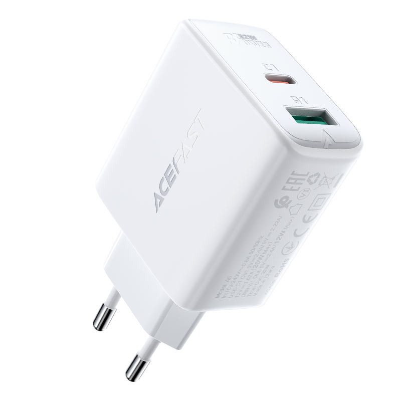 Мережевий зарядний пристрій Acefast A5 PD 32W + QC 3.0 (1×USB-A / 1×USB-C) White