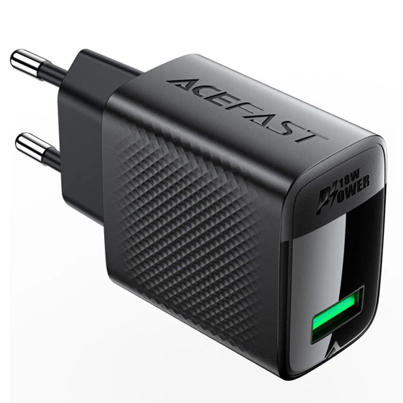 Мережевий зарядний пристрій Acefast A90 QC 3.0 18W (1×USB-A) Black