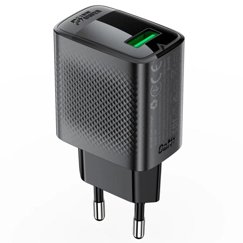 Мережевий зарядний пристрій Acefast A90 QC 3.0 18W (1×USB-A) Black