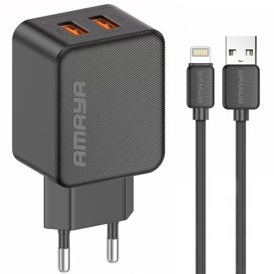 МЗП Amaya E110L 2.4A (2USB-A) + кабель USB to Lightning Black