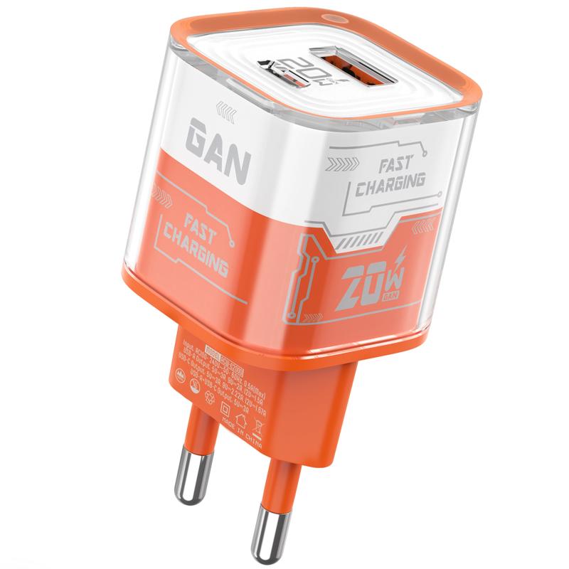 Мережевий зарядний пристрій Amaya E200D PD 20W + QC 3.0 (1×USB-A / 1×USB-C) Orange
