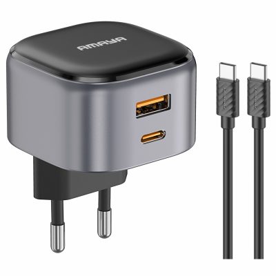 МЗП Amaya E211D PD20W+QC3.0 (1USB-A/1C) + кабель Type-C to Type-C Black