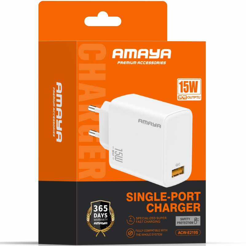 Мережевий зарядний пристрій Amaya E219S QC 3.0 15W (1×USB-A) White