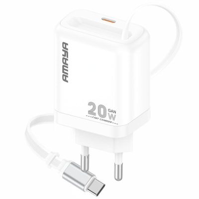 МЗП Amaya E220S PD20W GaN (1USB-C) + Retractable Cable Type-C White