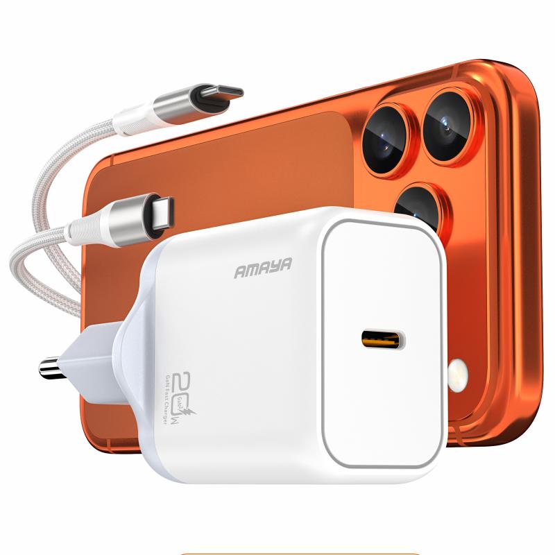 Мережевий зарядний пристрій Amaya E280S PD 20W GaN (1×USB-C) + кабель USB-C → USB-C White