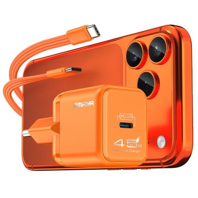 МЗП Amaya E450S PD45W GaN (1USB-C) + кабель Type-C to Type-C Orange