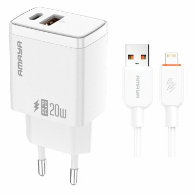 МЗП Amaya E67D PD20W+QC3.0 (1USB-A/1C) + кабель USB to Lightning White