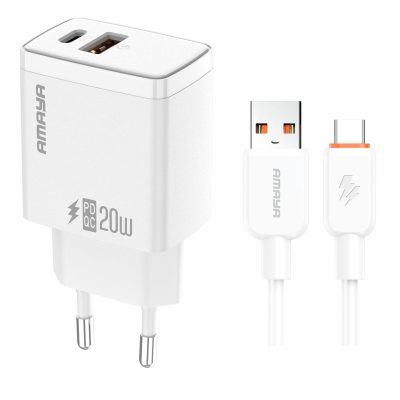 МЗП Amaya E67D PD20W+QC3.0 (1USB-A/1C) + кабель USB to Type-C White