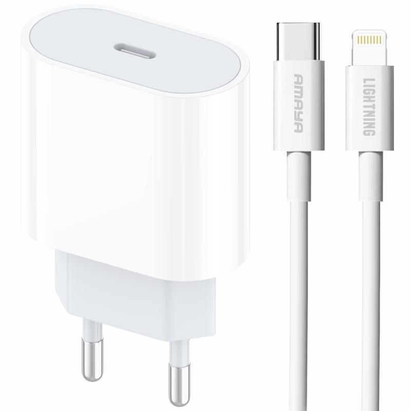 Мережевий зарядний пристрій Amaya E68S PD 20W (1×USB-C) + кабель USB-C → Lightning White