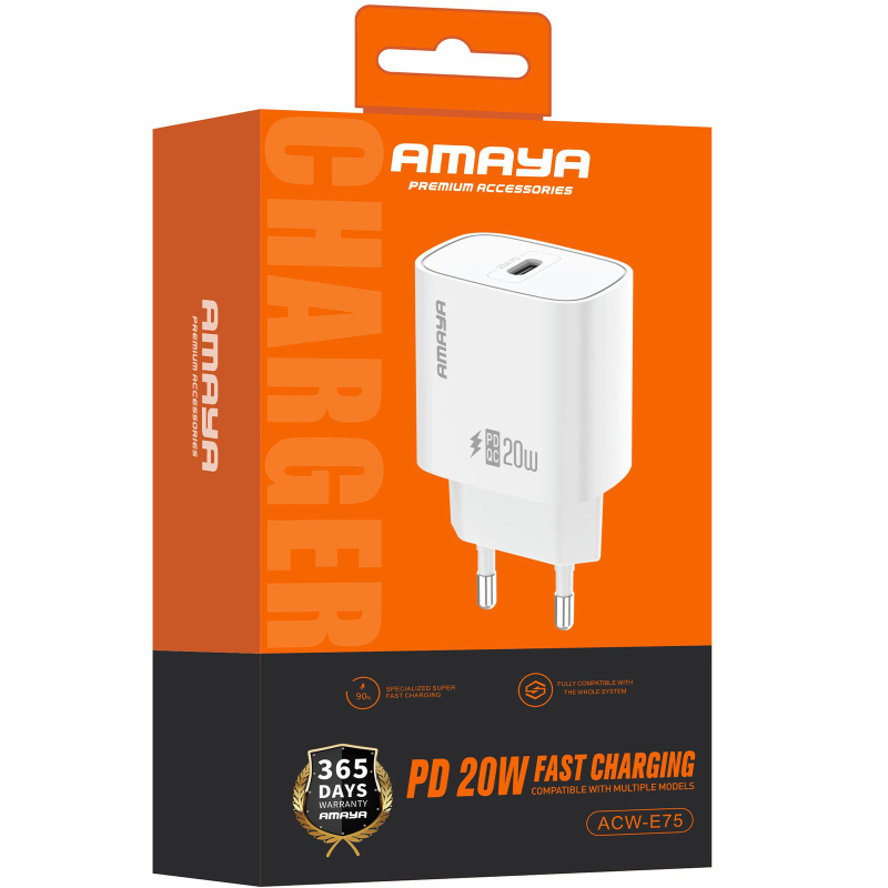 Мережевий зарядний пристрій Amaya E75 PD 20W (1×USB-C) White